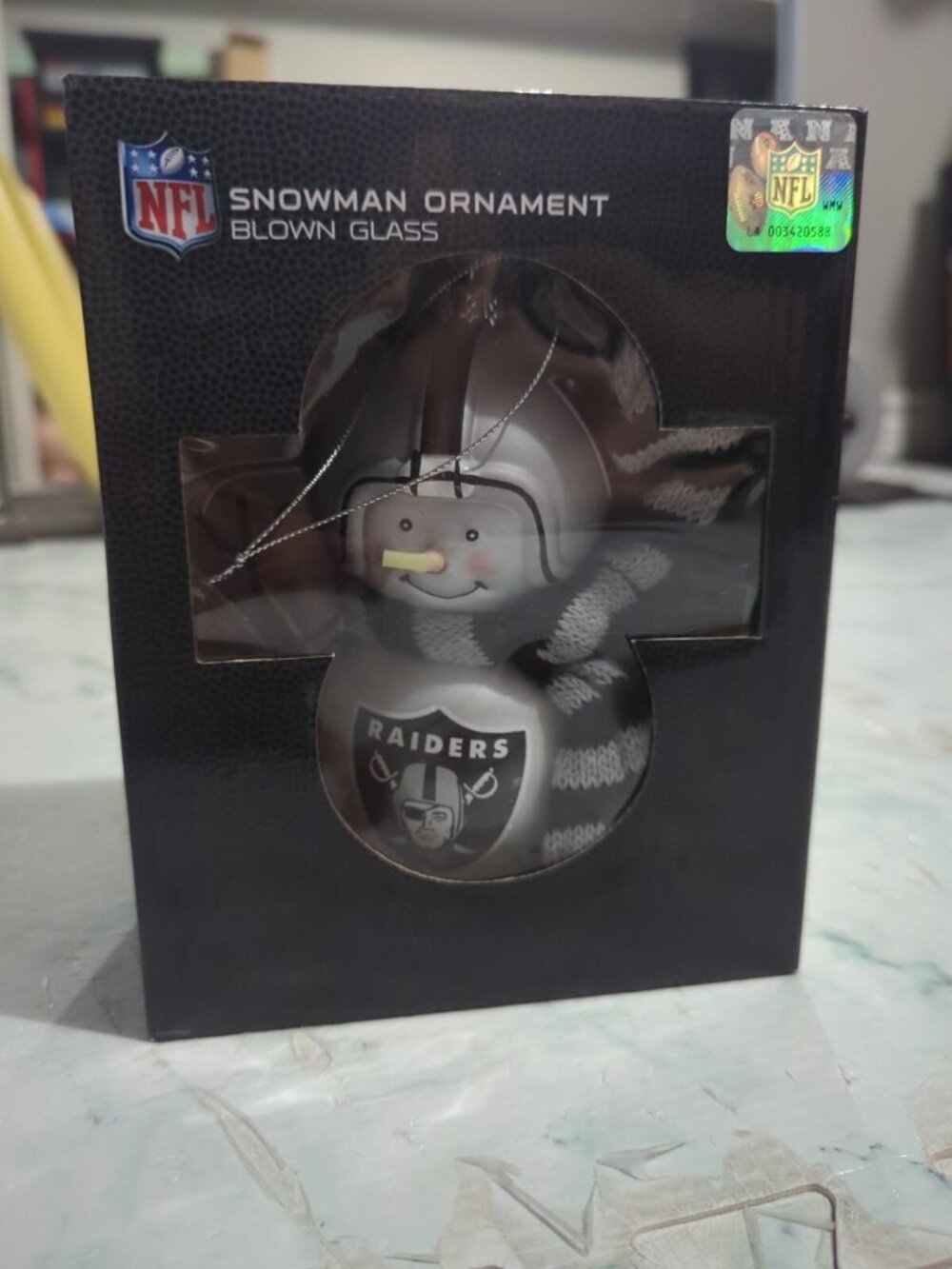Sports Las Vegas Raiders Football Snowman Christmas Ornament With Box